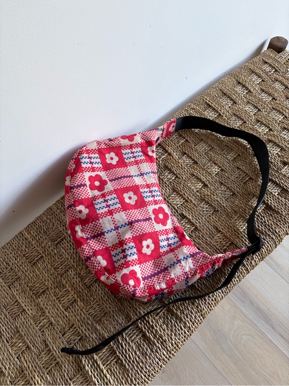 Sandy Liang x Baggu Medium nylon crescent bag in flower market plaid red